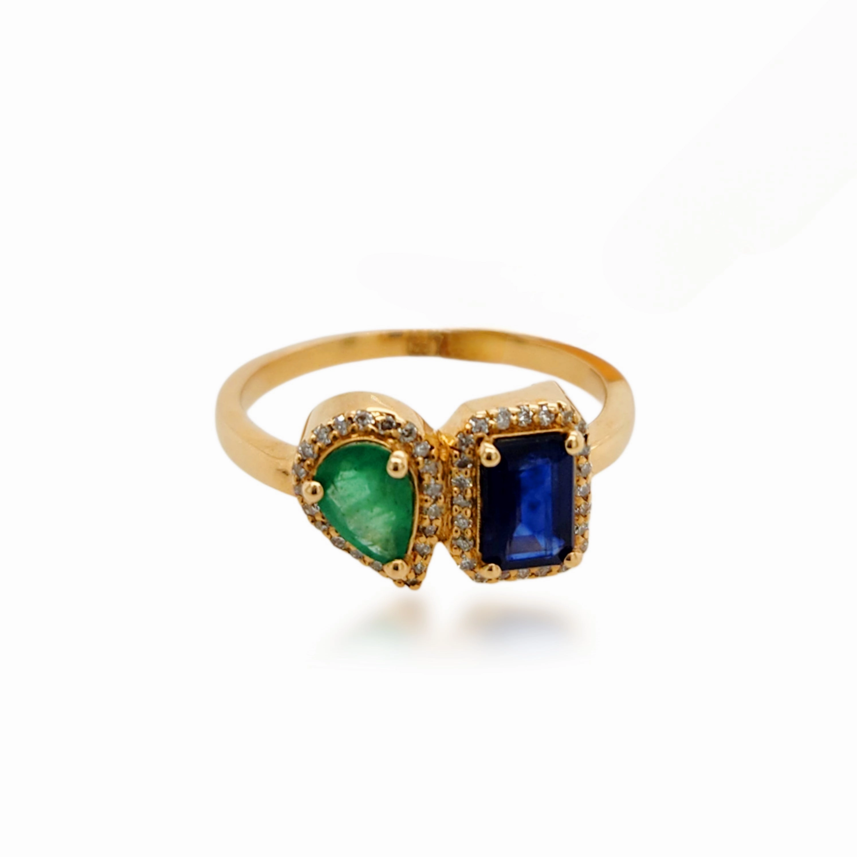 Minimal Charm Refined Flow 14K Gold Sapphire, Emerald, and Diamond Shape Ring