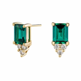 4 Ctw Emerald Cut Emerald Stud Earrings With Trio Moissanite Diamonds Glow Mood Shimmer Effect