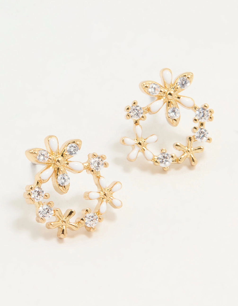 Gold Plated Cubic Zirconia Flower Wreath Stud Earrings Weekend Style