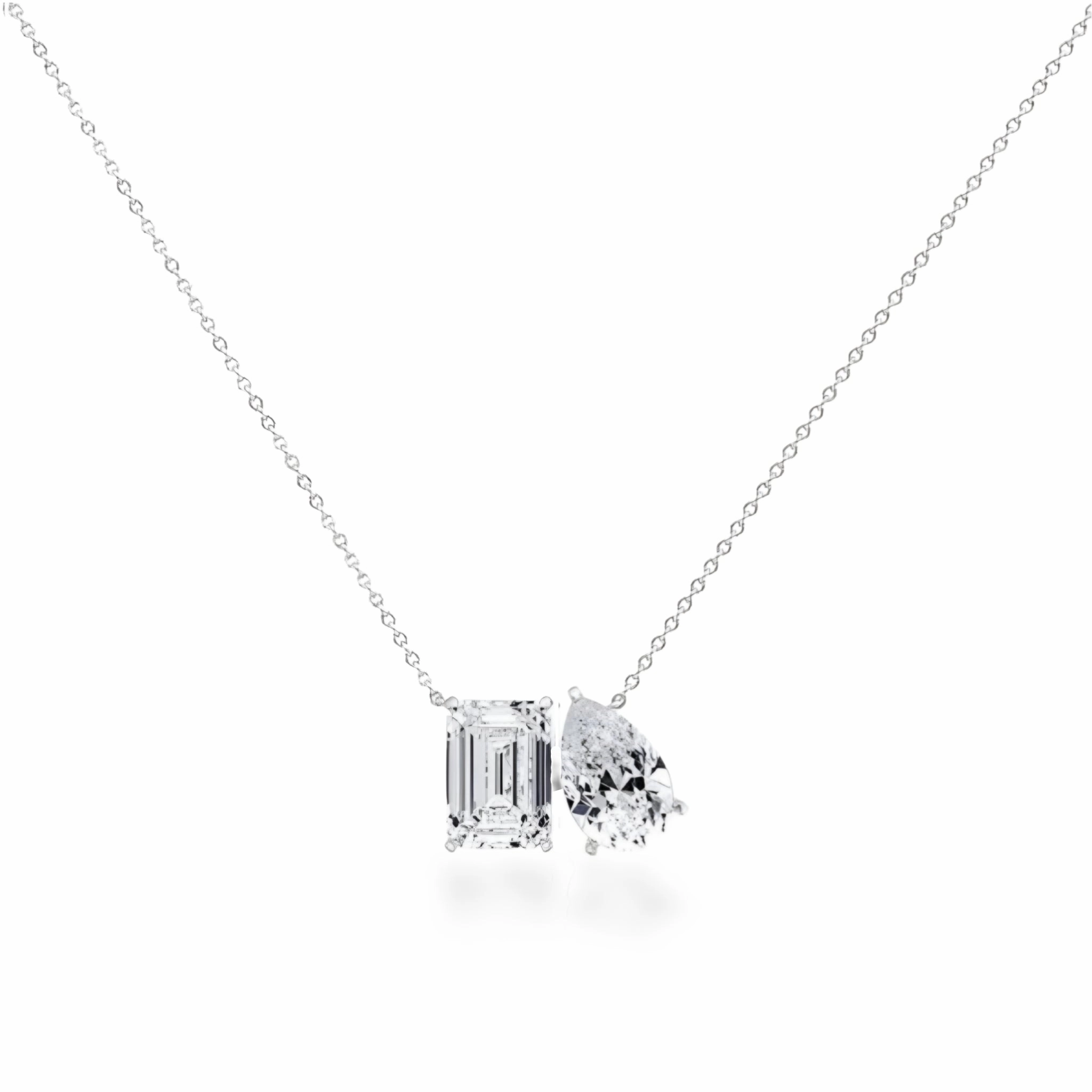 14K  Emerald Cut and Pear Shaped Two Stone Lab Grown Diamond Necklace Exclusive piece Charming Jewelry Design