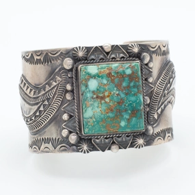 Roland Dixon Navajo Handmade Sterling Silver Turquoise Cuff Bracelet Eye-Catching Sparkle Weekend Glow