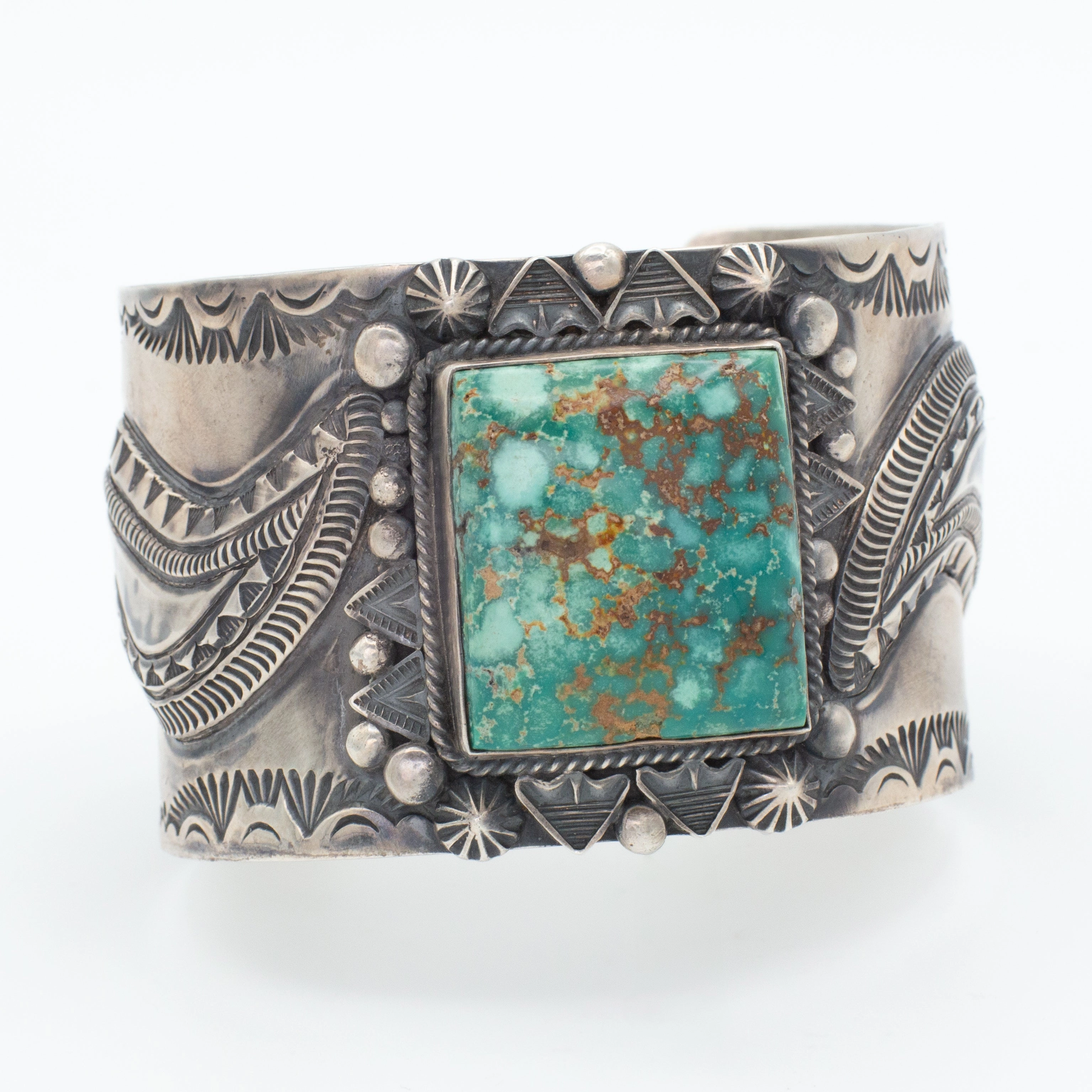 Roland Dixon Navajo Handmade Sterling Silver Turquoise Cuff Bracelet Eye-Catching Sparkle Weekend Glow