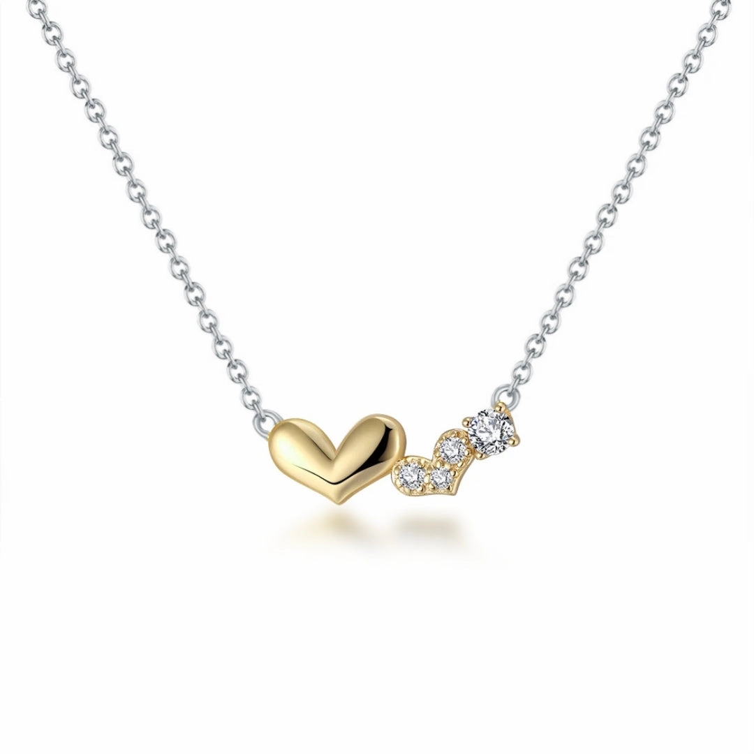 Sterling Silver Gold Plated Double Heart On Rhodium Chain Necklace Cocktail Hour