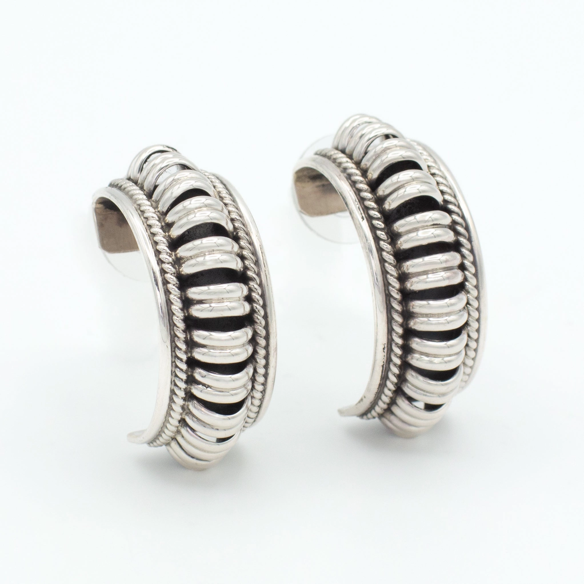 Everyday Glam Luxurious Shine Pricilla Apache Navajo Handmade Sterling Silver 1" Hoop Earrings