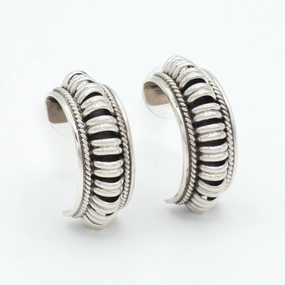 Everyday Glam Luxurious Shine Pricilla Apache Navajo Handmade Sterling Silver 1" Hoop Earrings