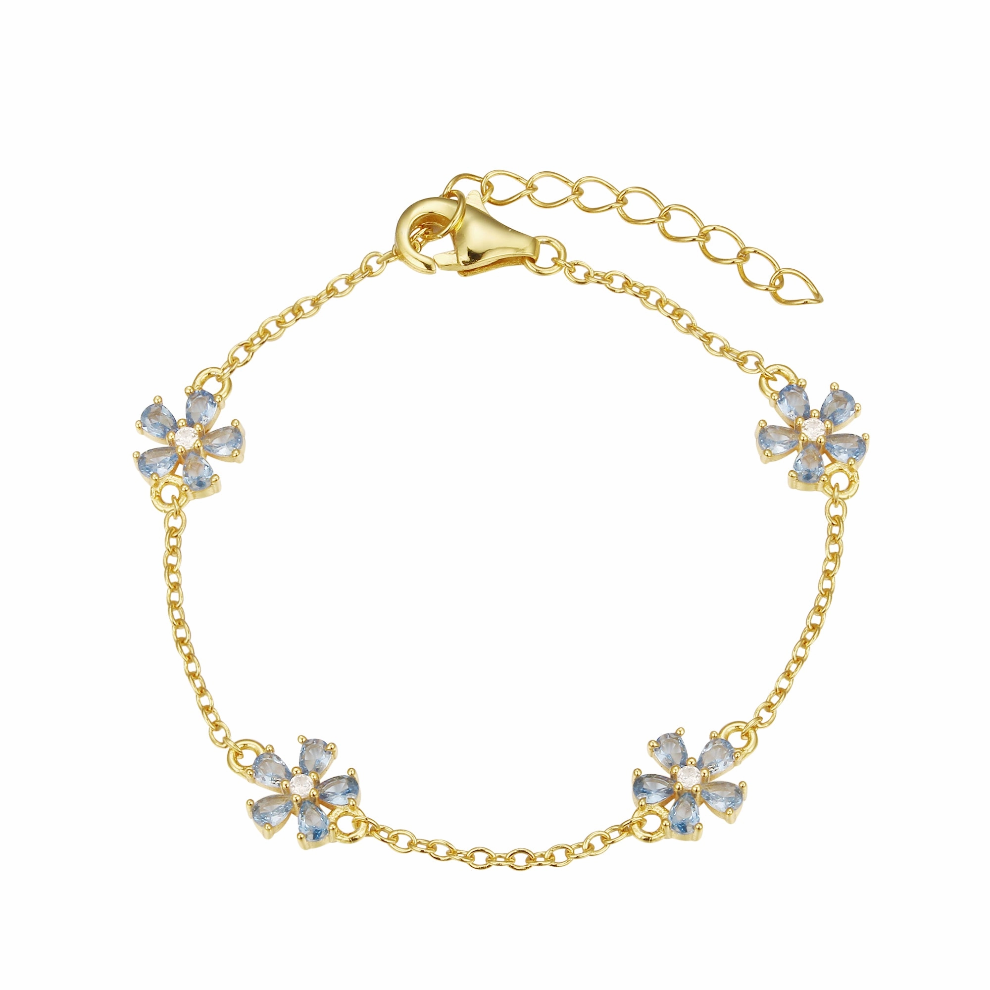 Artisan Style Runway Inspired Sterling Silver Gold Plated CZ Flower Station Bracelet