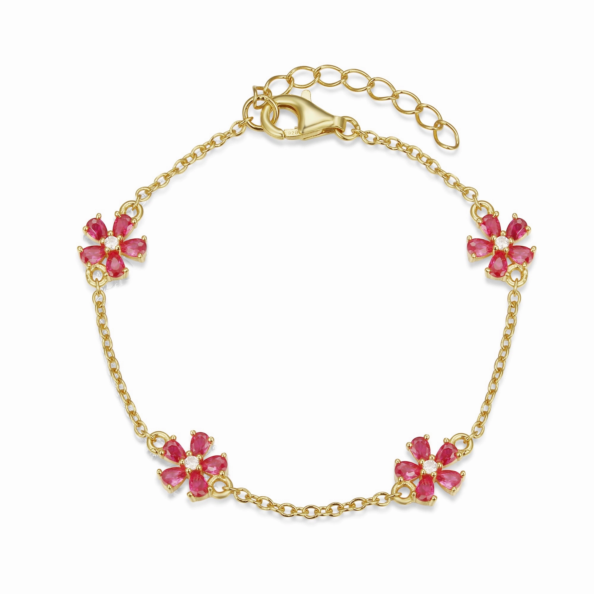 Sterling Silver Gold Plated CZ Flower Station Bracelet Festive Touch