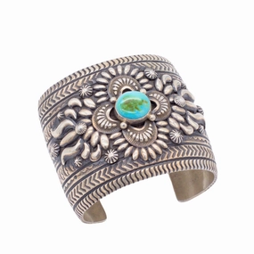 Subtle Edge Darryl Becenti Handmade Navajo Heavyweight Sterling Silver Turquoise Bracelet
