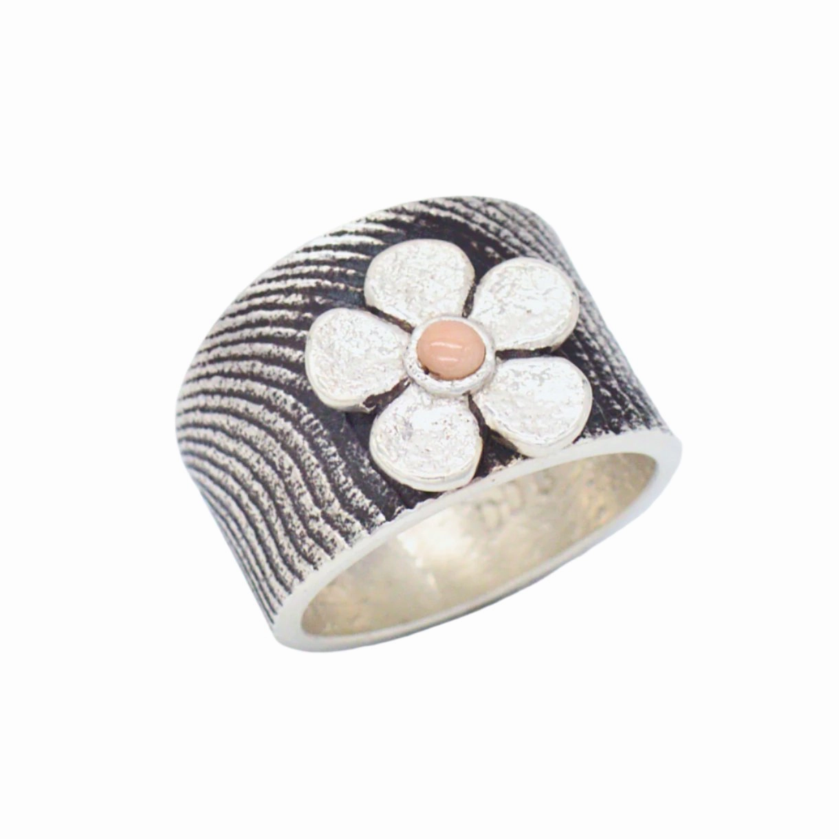 Darryl Dean Begay Navajo Handmade Sterling Silver Coral Ring (Flower) Elegant Shine