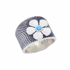 Graceful Highlight Distinctive Shine Darryl Dean Begay Navajo Handmade Sterling Silver Turquoise Ring (Flower)