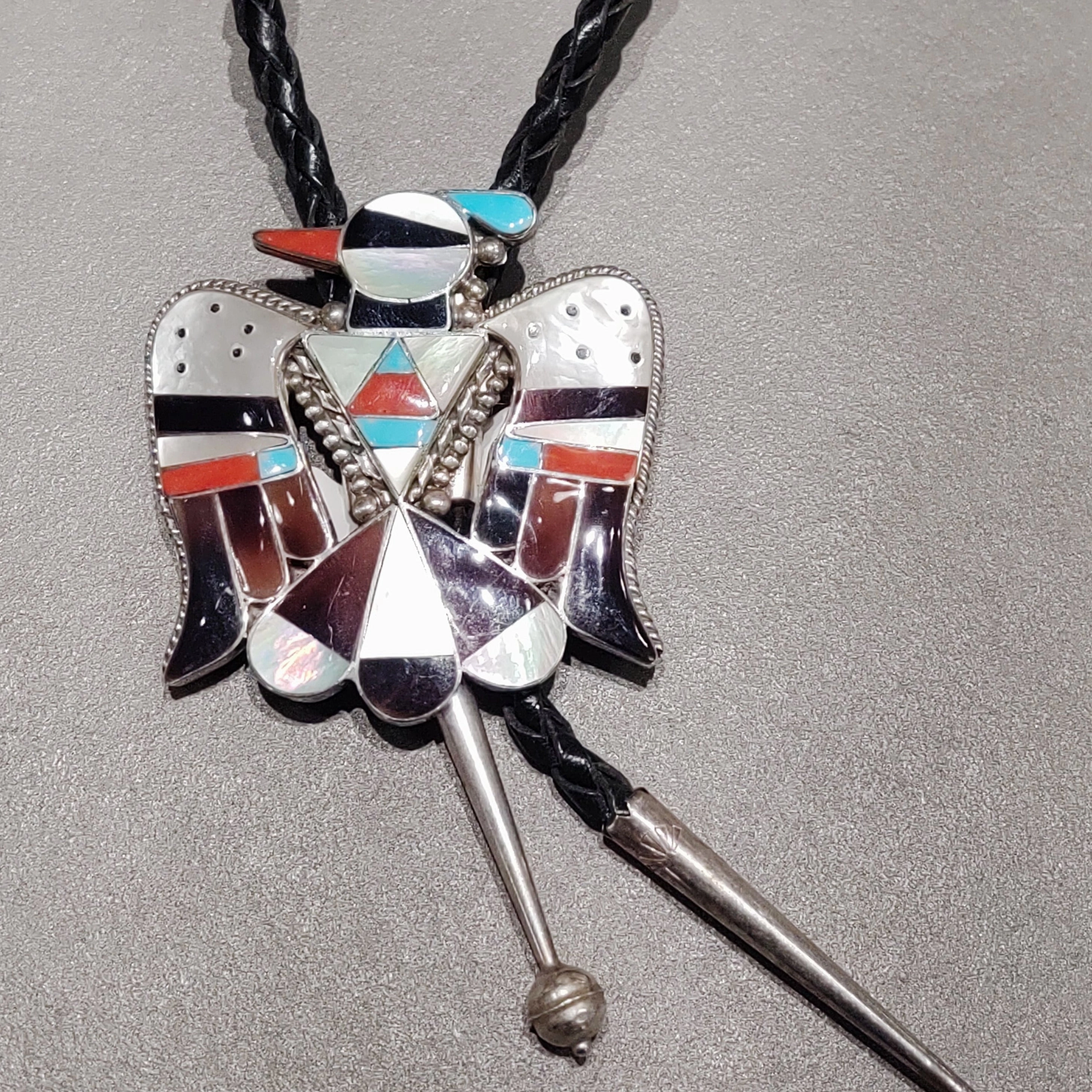 Glamorous look Radiant Jewelry Bobbie and Corrine Shack Zuni Thunderbird Sterling Silver Bolo - Handmade Native American
