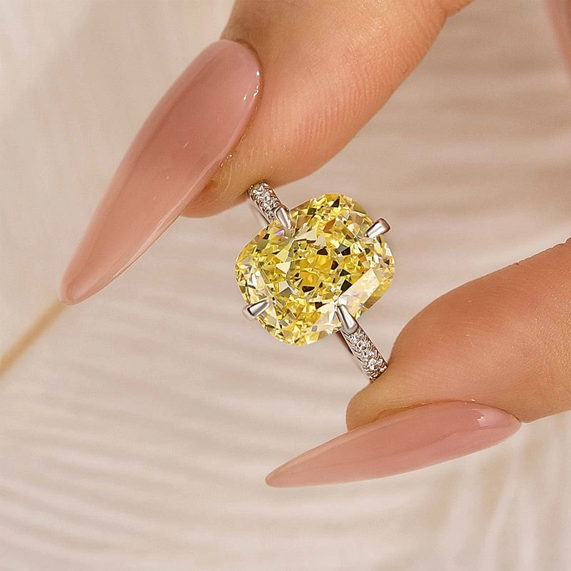 High-End Item Romantic Element Louily Elegant 6.0 Carat Cushion Cut Yellow Sapphire Engagement Ring In Sterling Silver