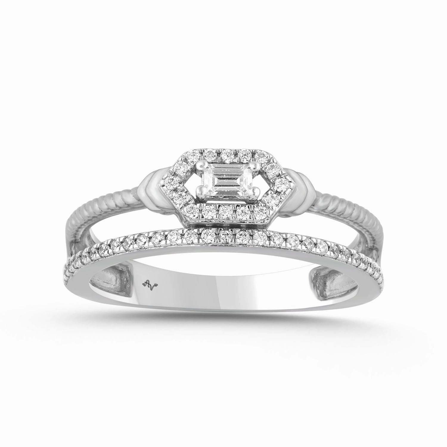 Custom Jewelry Design LADIES RING 0.25CT ROUND/BAGUETTE DIAMOND 14K WHITE GOLD