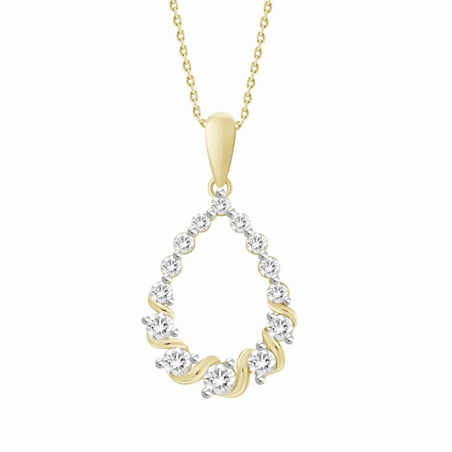 Radiant Surface Romantic Fashion LADIES PENDANT WITH CHAIN 0.50CT ROUND DIAMOND 10K YELLOW GOLD