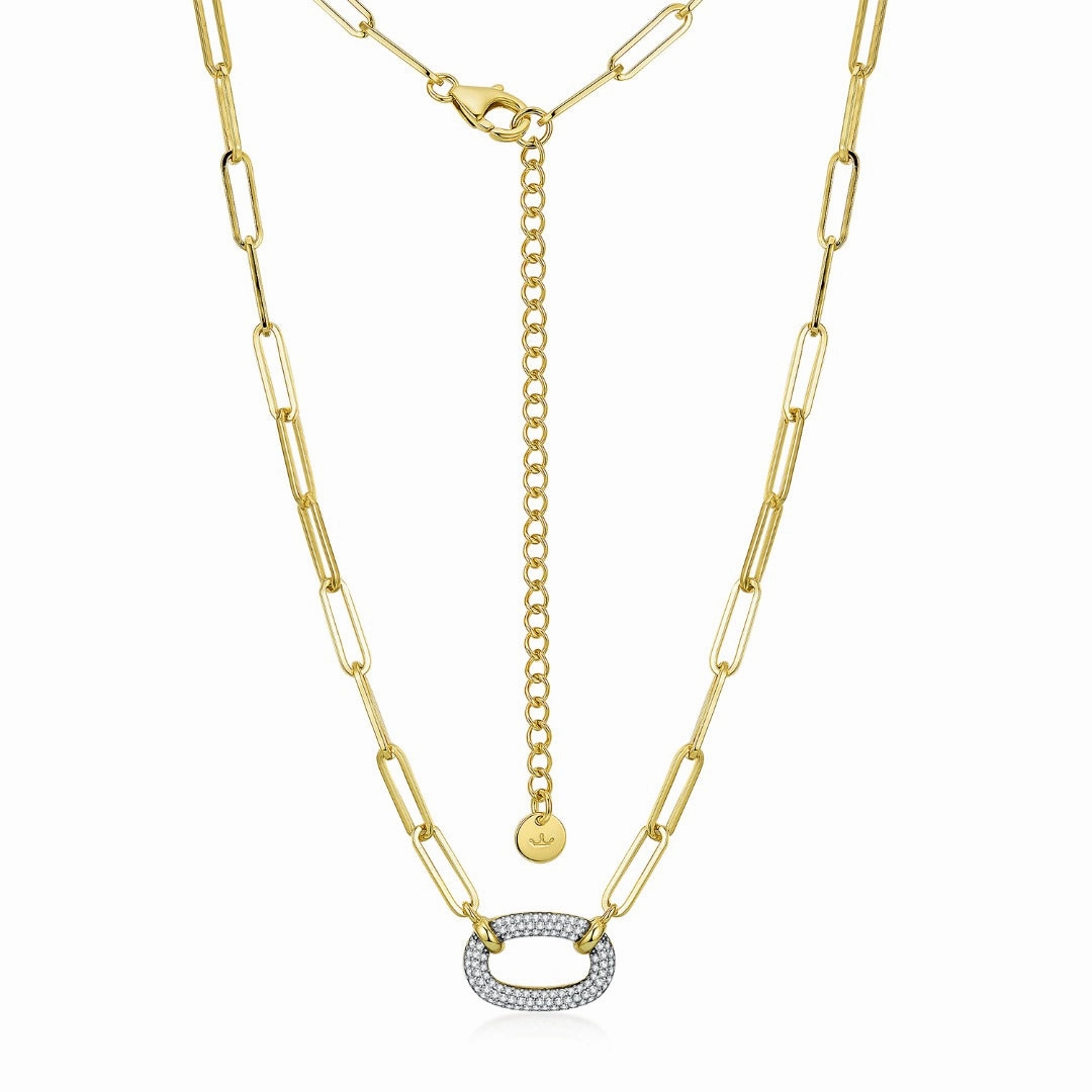 Sterling Silver Paperclip Chain with Micropave Pendant Necklace Trendy Pieces Effortless Layer
