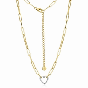 Sterling Silver Paperclip Chain with Micropave Pendant Necklace Elegant Treasures