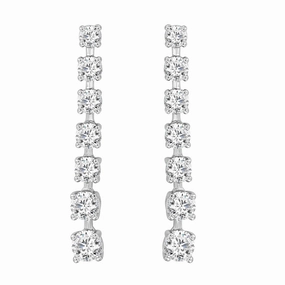 LADIES LINEAR EARRINGS 3CT ROUND DIAMOND 14K WHITE GOLD Youth Set