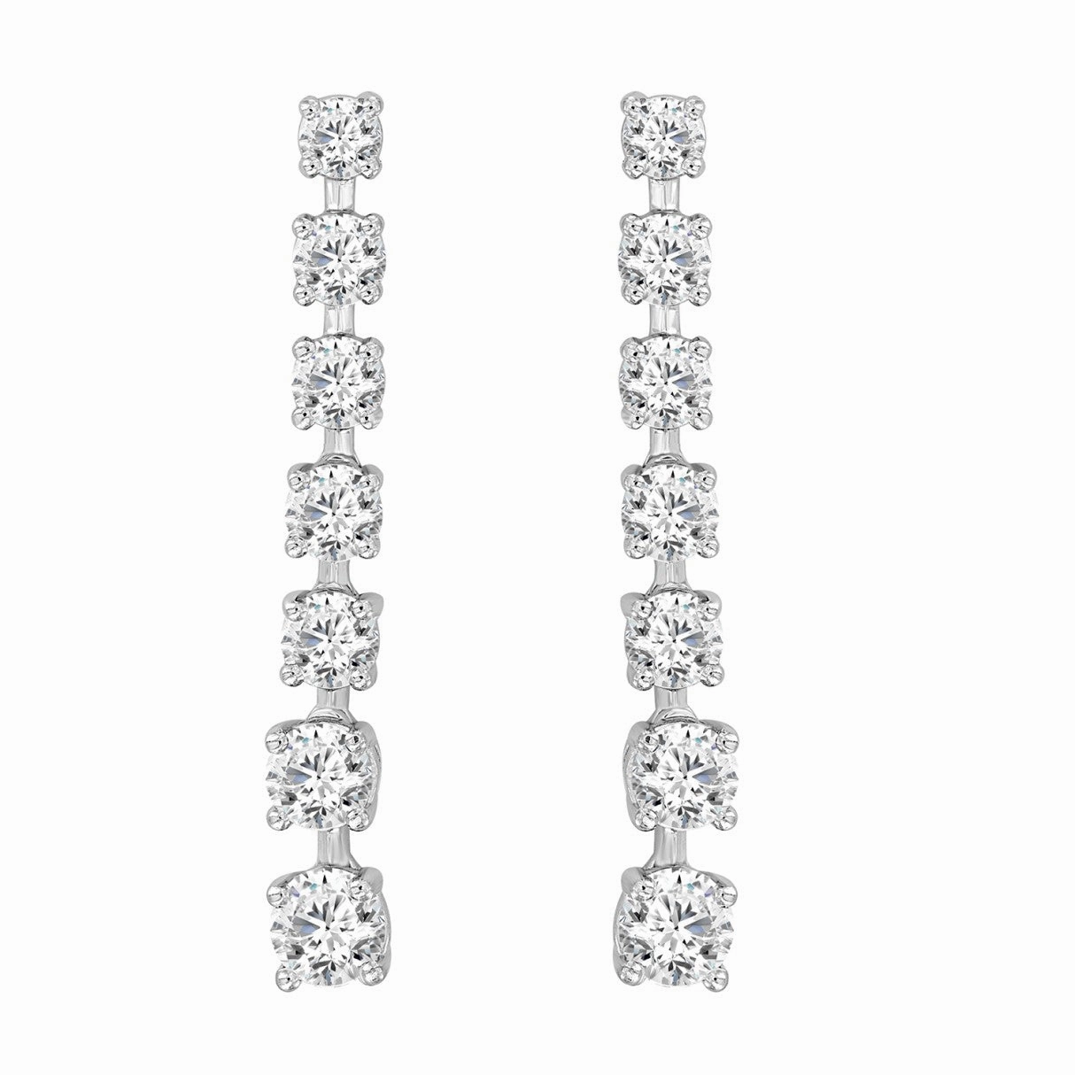 LADIES LINEAR EARRINGS 3CT ROUND DIAMOND 14K WHITE GOLD Youth Set