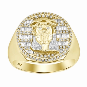 MEN'S RING 0.50CT ROUND/BAGUETTE DIAMOND 10K YELLOW GOLD Chic Pulse Crafted Accent