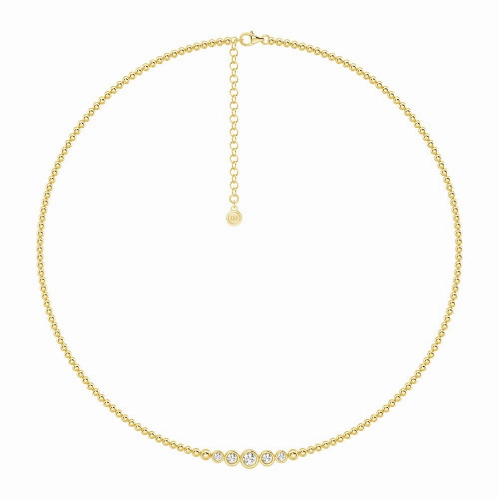 Lab Grown Diamond Five Stone Beaded Necklace Vibrant Jewelry Craftwork Highlight Edge