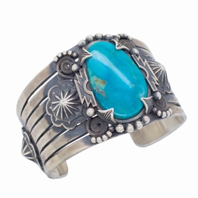 Beautiful finish Delbert Gordon Navajo Handmade Sterling Silver Turquoise Bracelet