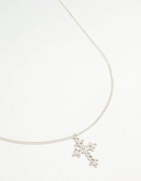 Studio Shot Delicate Style Silver Plated Diamante Rose Cross Pendant Necklace