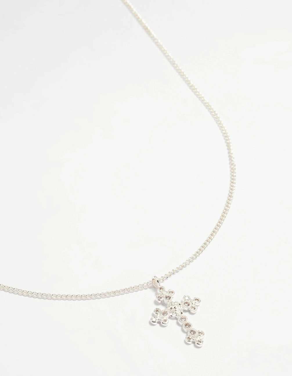 Studio Shot Delicate Style Silver Plated Diamante Rose Cross Pendant Necklace