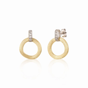 Sterling Silver Brushed Gold Plated Circle Stud Earrings Sparkle Finish Formal Set