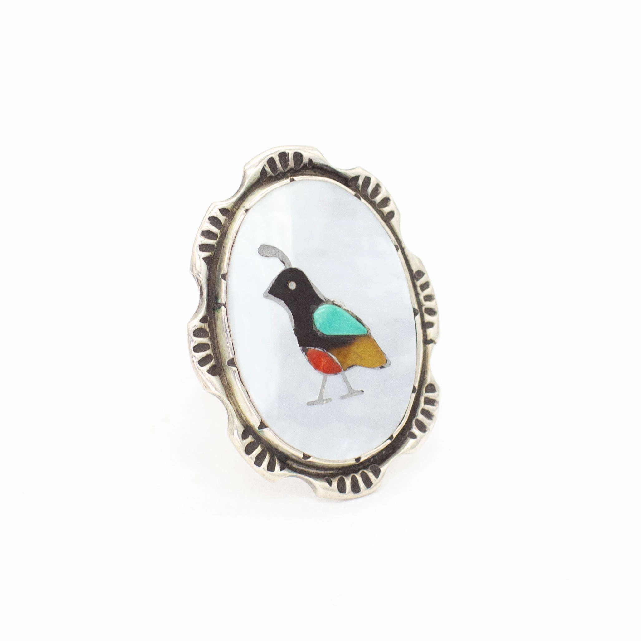 Timeless Shape Everyday Finish Ralph Quam Zuni Handmade Natural Turquoise Mediterranean Coral Ring