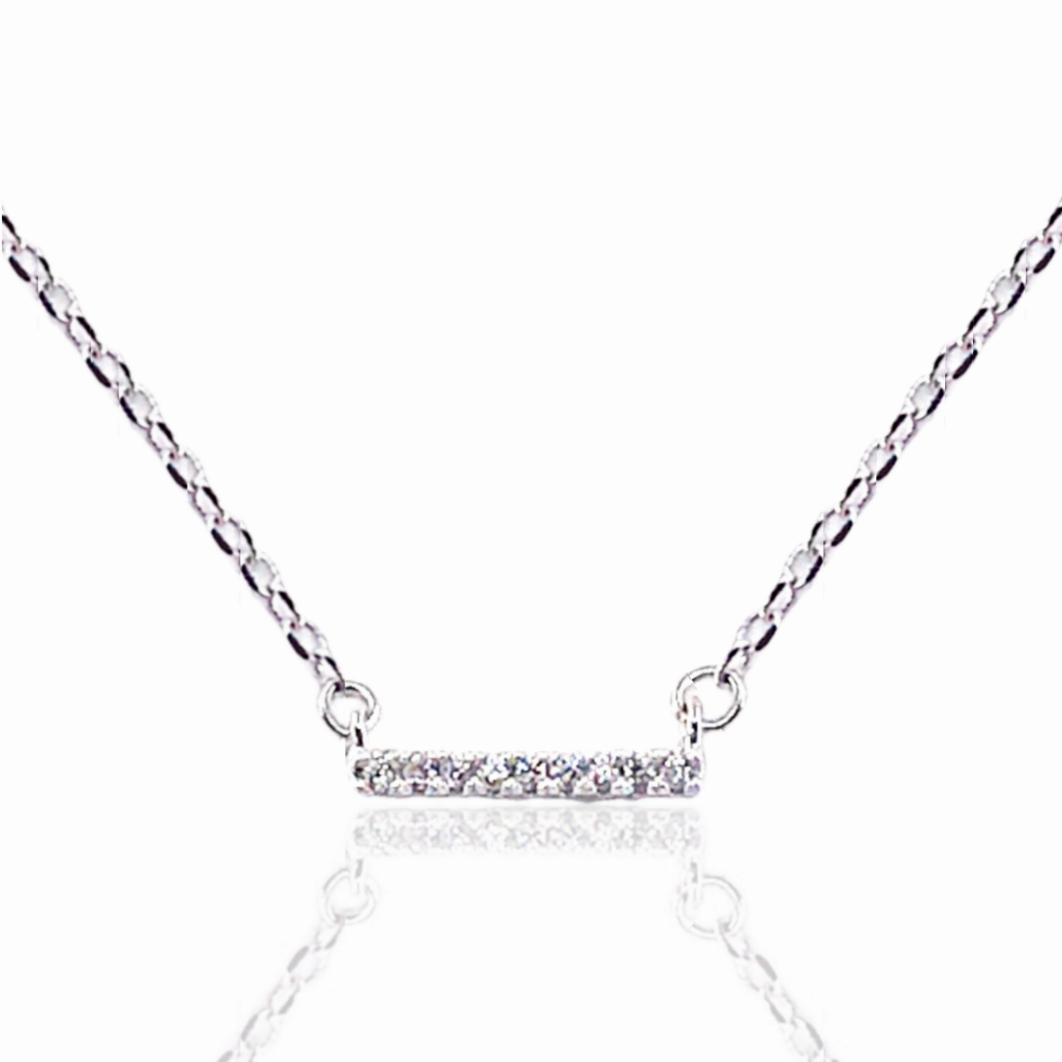 Fashion Layer Rhodium Plated Sterling Silver Micro Pave CZ Small Bar Necklace