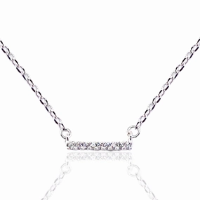 Fashion Layer Rhodium Plated Sterling Silver Micro Pave CZ Small Bar Necklace