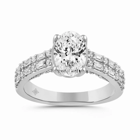 Daring Look Beach Vibes LADIES RING 2 1/2CT ROUND/BAGUETTE/OVAL DIAMOND 14K WHITE GOLD (CENTER STONE OVAL DIAMOND 2CT )