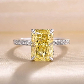Louily 3.3 Carat Simulated Diamond Yellow Sapphire Radiant Cut Engagement Ring In Sterling Silver Artisan Craft