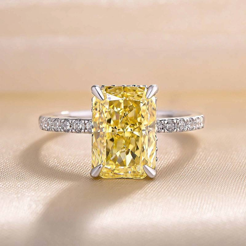 Louily 3.3 Carat Simulated Diamond Yellow Sapphire Radiant Cut Engagement Ring In Sterling Silver Hypoallergenic product
