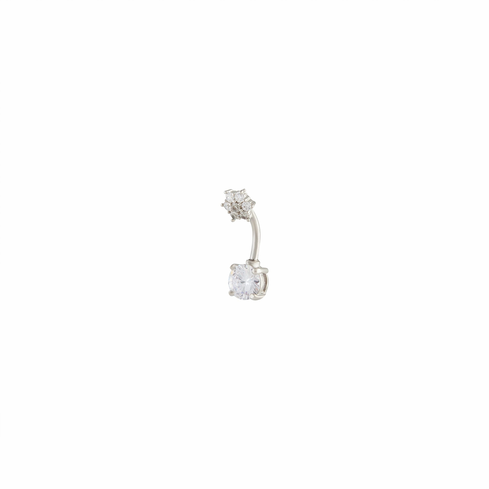 Surgical Steel Double Cubic Zirconia Flower Belly Bar Feminine Accent