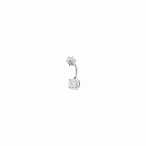 Surgical Steel Double Cubic Zirconia Flower Belly Bar Feminine Accent