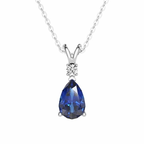 1.7 CT. Pear Blue Sapphire Solitaire Pendant with White Sapphire Minimal Charm