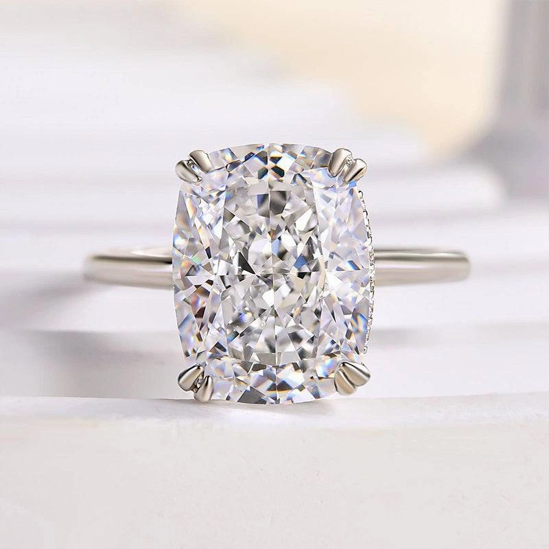 Louily Precious Crushed Ice Cushion Cut Engagement Ring Cool Edge Ornate Token