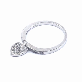 Rhodium Plated Sterling Silver Ring with Hanging Micropave Heart Stylish Outfit Starry Look