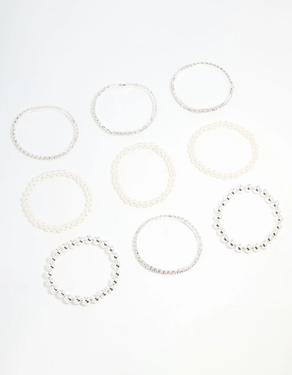 Unlimited Mixes Silver Diamante & Pearl Ball Bracelets 9-Pack