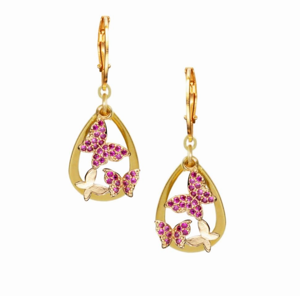 Surgical Steel Open Teardrop With CZ Butterflies Earring Romantic Layer Urban Fit