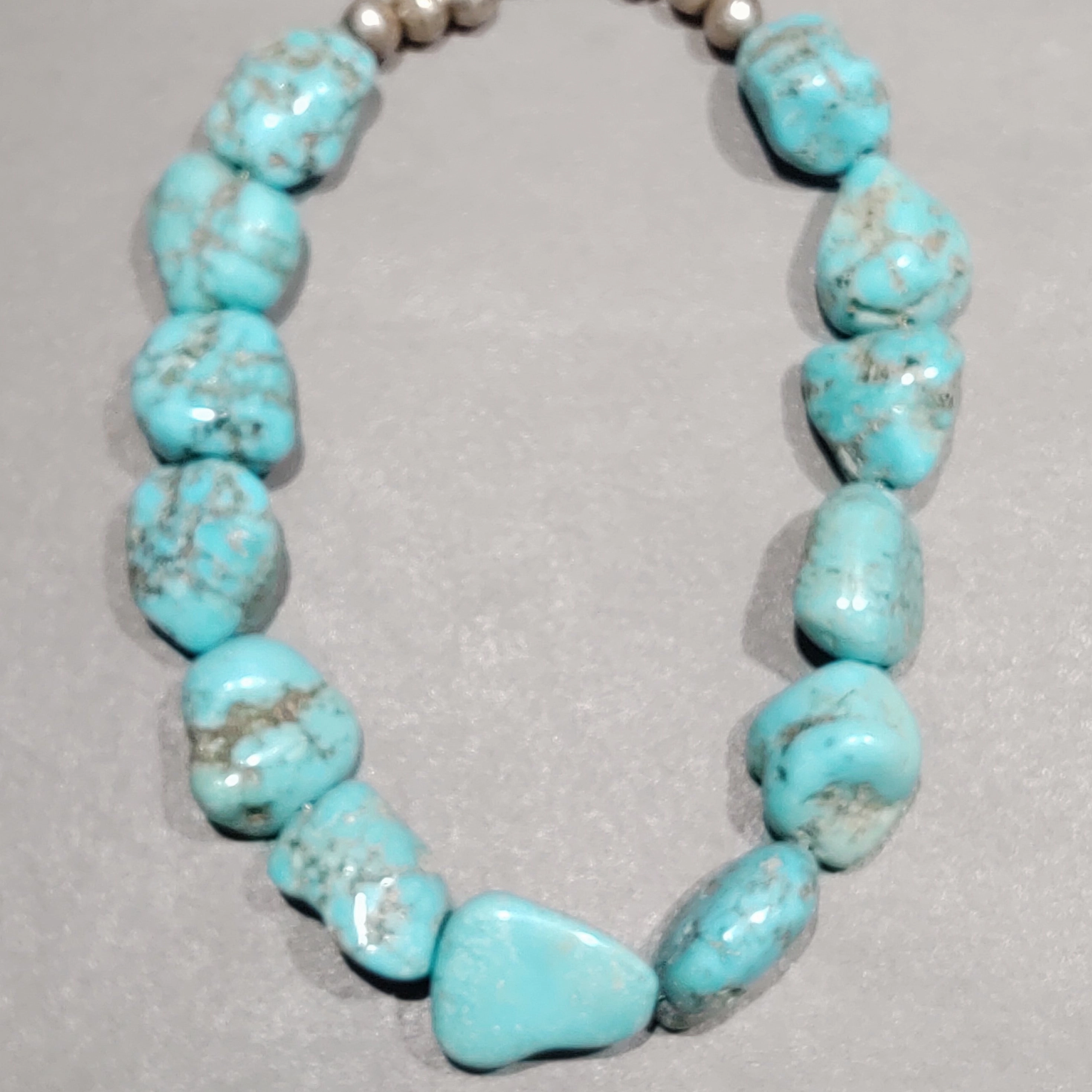 Turquoise Nugget  Sterling Silver Necklace - Handmade Native American Refined Elegance Casual Look
