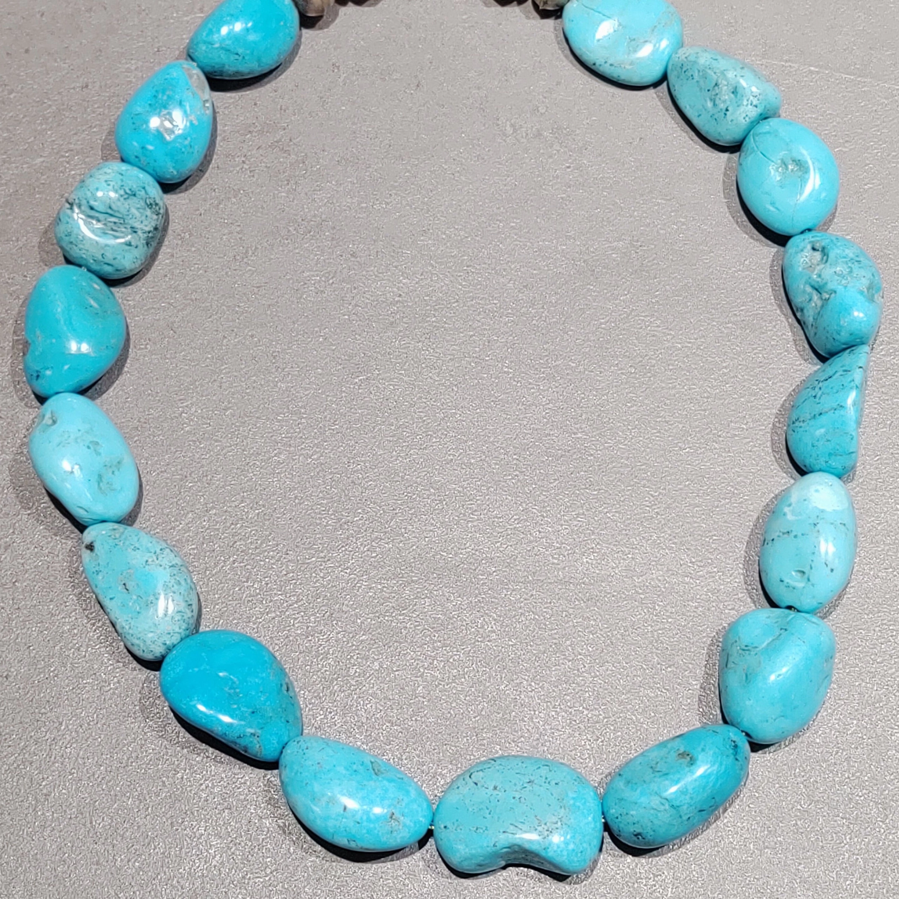 Turquoise Nugget  Sterling Silver Necklace - Handmade Native American Gleaming Gem