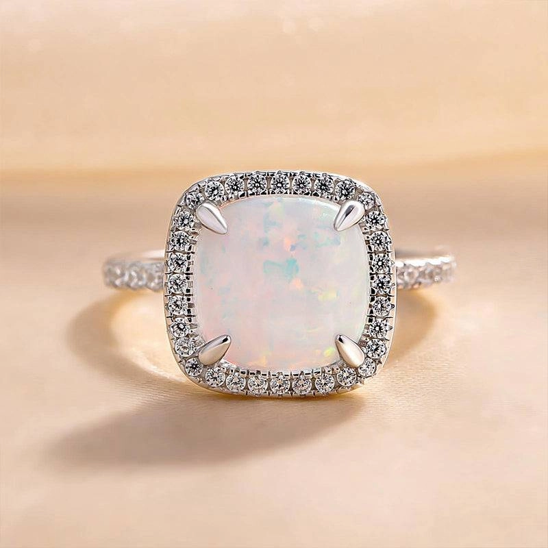 Louily Unique Halo Cushion Cut Opal Stone Engagement Ring In Sterling Silver Seasonal Favorite