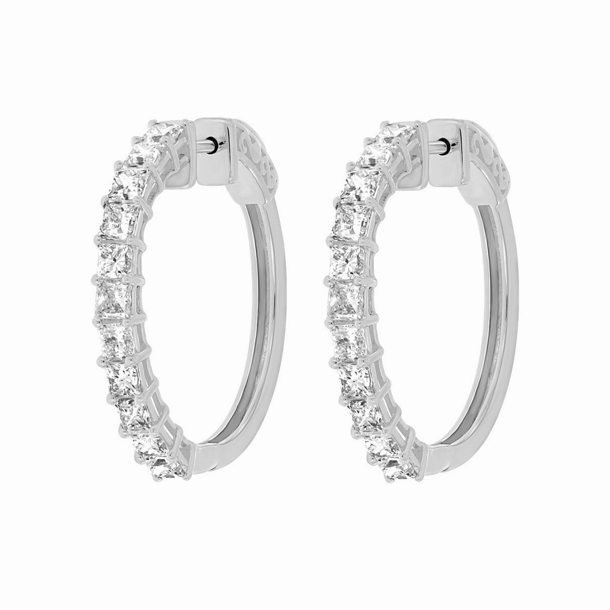 Timeless Accessory LADIES HOOP EARRINGS 2CT PRINCESS DIAMOND 14K WHITE GOLD