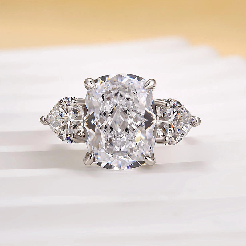 Louily Luxury Three stone White Stone Cushion Cut Engagement Ring International Design Classic Adornment