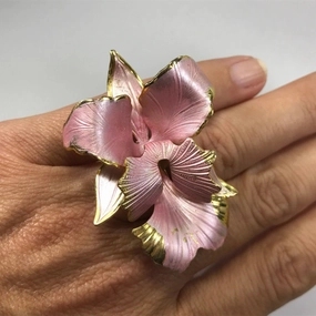 Balanced Highlight Upcycled Pink Flower Ring. Vintage Hibiscus Ring. Recycled Statement Ring.