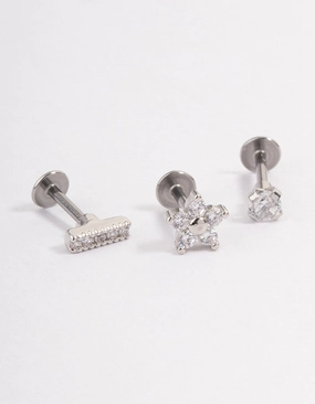 Charming Touch Bold Detail Surgical Steel Cubic Zirconia Floral Flat Back Pack