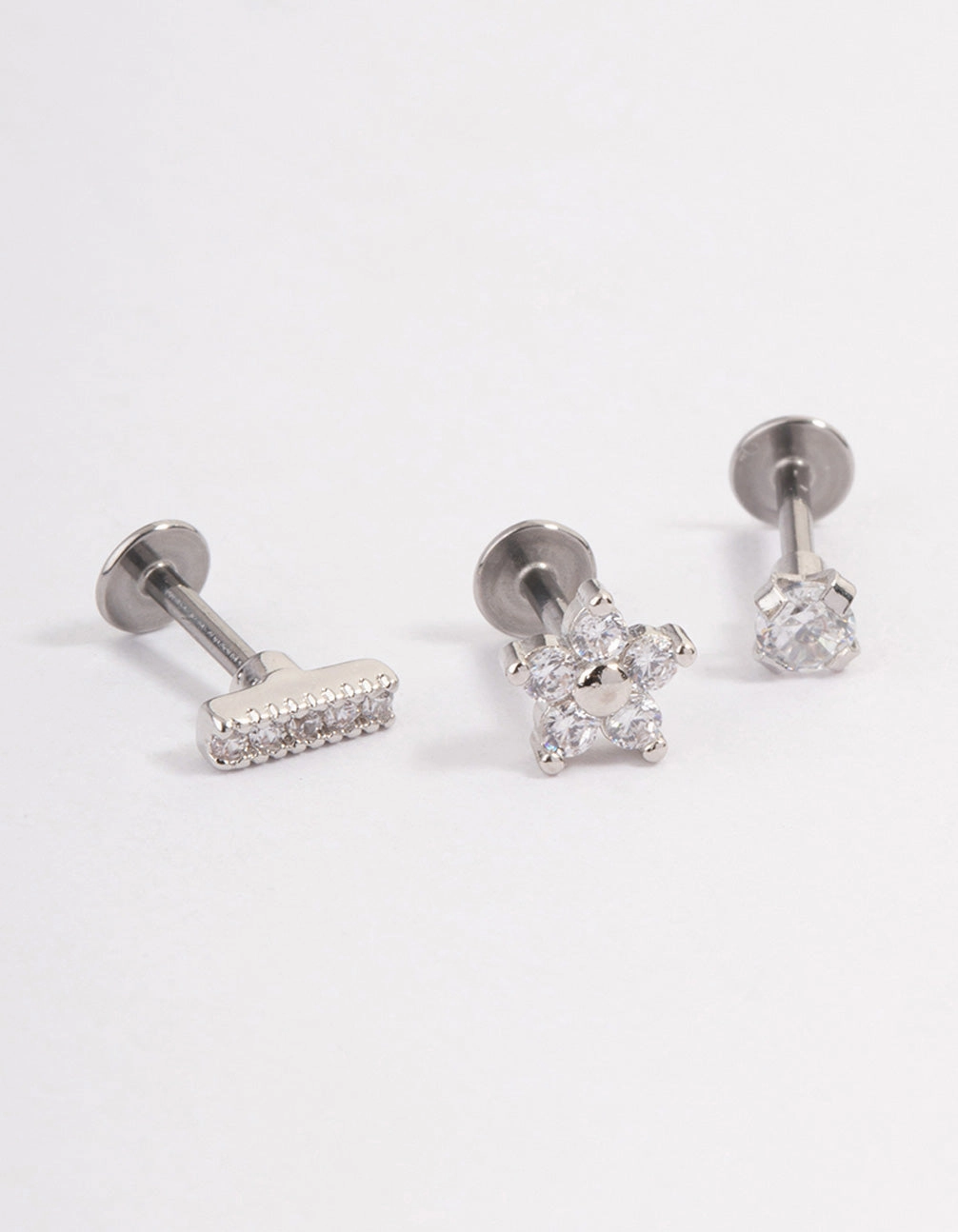 Charming Touch Bold Detail Surgical Steel Cubic Zirconia Floral Flat Back Pack