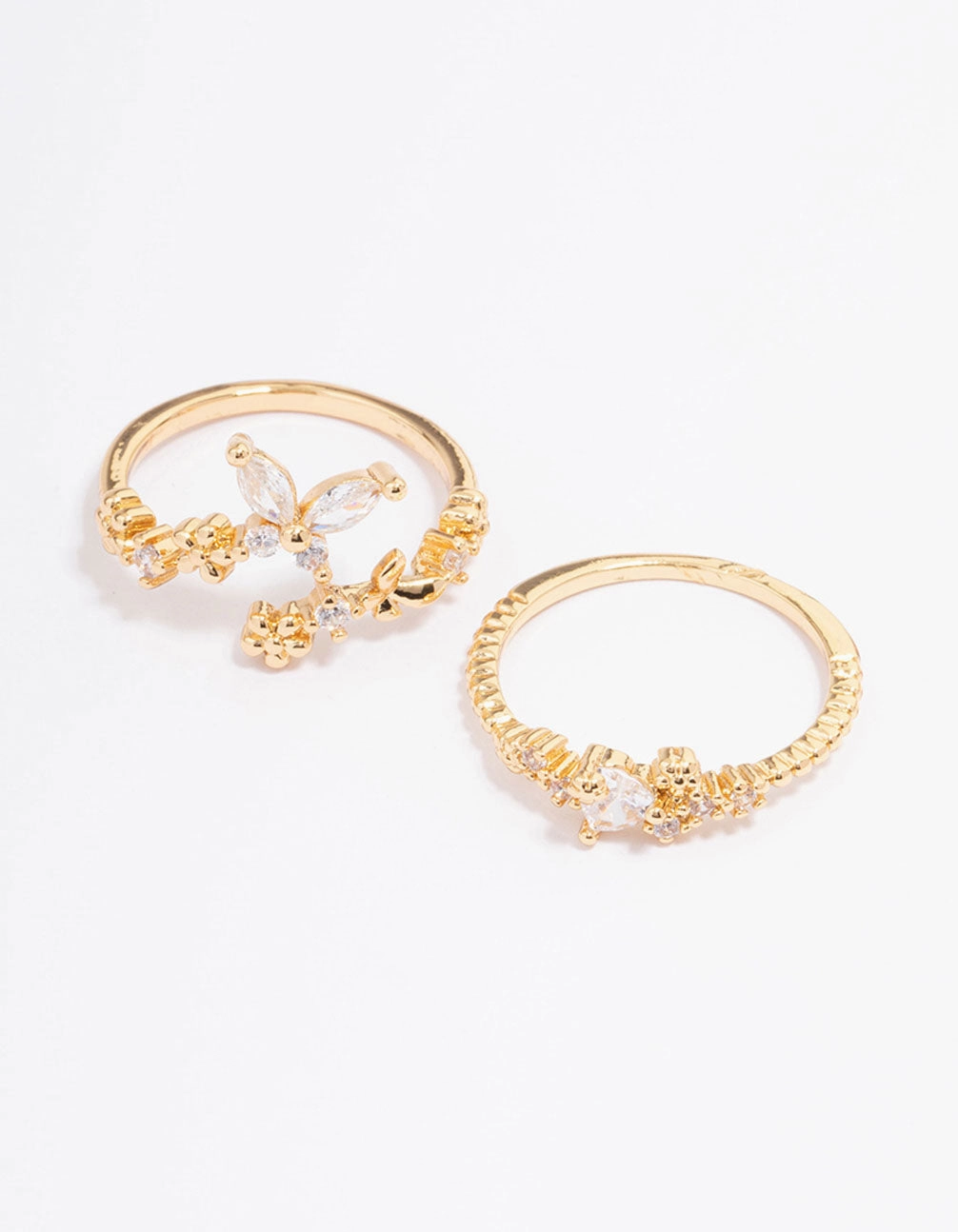 Vibrant Form Mood Accent Gold Plated Floral Stone Ring Pack